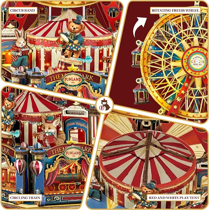 DIY 3D Wooden Puzzle Ferris Wheel Music Box Kit with LED,Rotating Mechanical Model Building Kit,Birthday for Family Friends - Century Ferris Wheel(SQ-69)