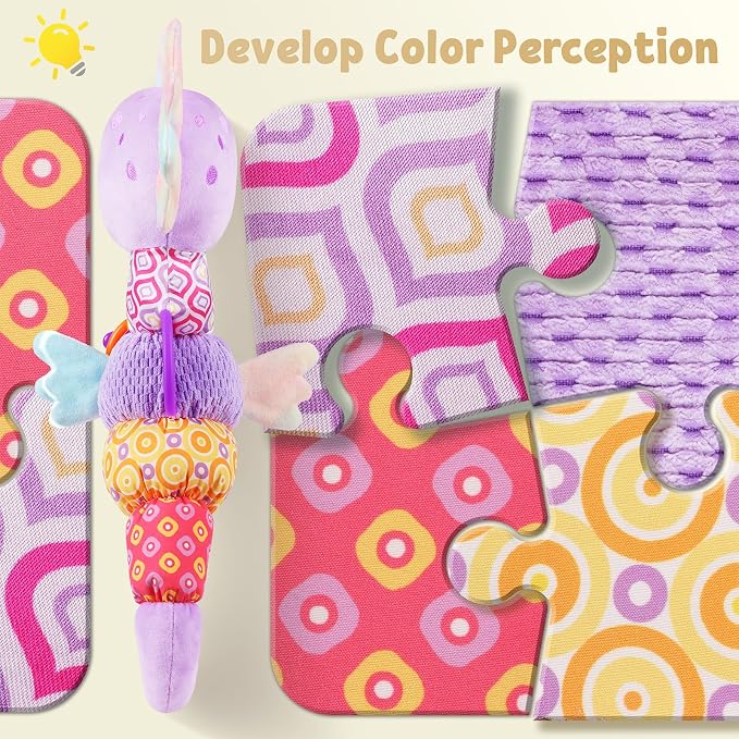 LIGHTDESIRE Baby Toys Sensory Musical Seahorse Soft Plush Stuffed Animals | Infant Toys with Teething Crinkle & Rattles for Newborn 0-3-6-12 Months Tummy Time Toys for Boys Girls Birthday Shower Gifts