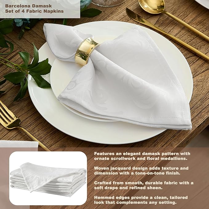 Newbridge Barcelona Luxury Damask Fabric Tablecloth, 70” Extra Wide x 126” Rectangle, White, 100% Polyester, No Iron, Soil Resistant Dining Room, Party and Banquet Table Cover