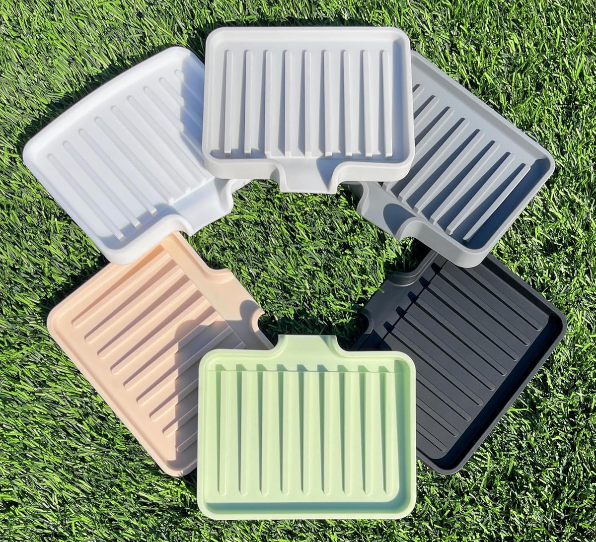 Happitasa Silicone Soap Dish Tray and Sponge Holder with Drain Chute, Pack of 2 | Bathroom and Kitchen Sink Organizer Caddy (Pistachio, 5.2"x4", 7.2 Ounces)