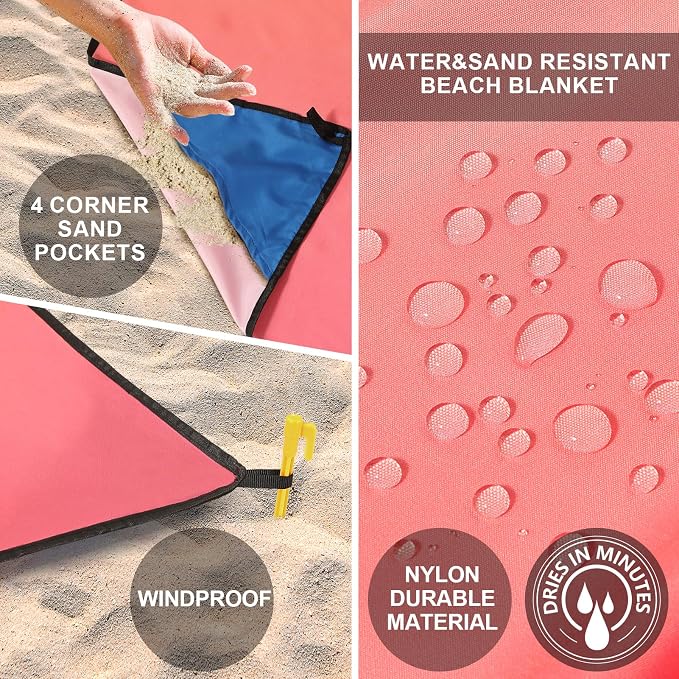 AISPARKY Beach Blanket Waterproof Sandproof Extra Large, Oversized Beach Mat, Quick Drying&Compact&Lightweight, Picnic Blankets Vacation Essentials for Outdoor Beach Camping (79" X 83" (4 Person))