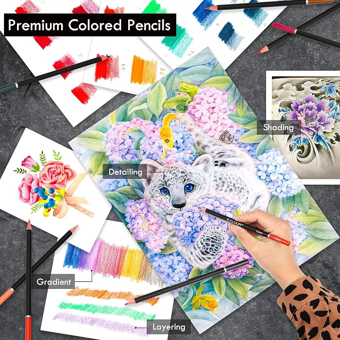 KALOUR 96 Premium Drawing Pencil Set,including 72 Colored pencil and 24 sketch kit, for Drawing,sketching and Coloring Books,Art Supplies for Beginner,Artists and Adults