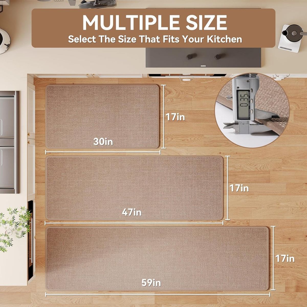 Kitchen Mat Set of 2 PCS, Kitchen Mats for Floor, Linen-Look Woven Absorbent Kitchen Runner Rugs Non Slip Washable Comfort Standing Mats for Kitchen, Front of Sink