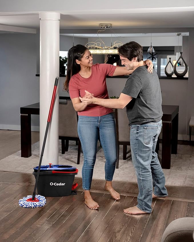 O-Cedar RinseClean Spin Mop & Bucket System + 1 Extra Mop Head | Clean with Clean Water | Removes 99% of Bacteria