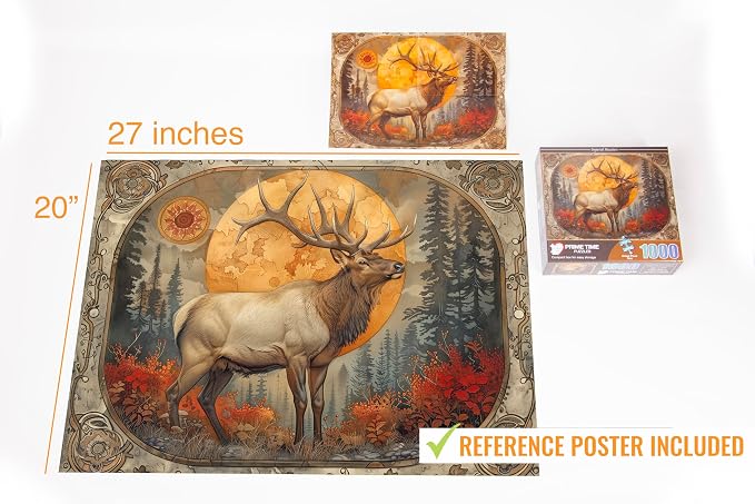 1000 Piece Jigsaw Puzzle for Adults - Bull Elk Fall Forest - Challenging Nature Wildlife Puzzle -Rocky Mountain Big Game - Perfect for Game Nights - 20x27 inches