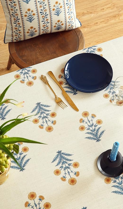 ISAENNE Designer French Pale Yellow Square Tablecloth,Linen Floral Table Cloth,Fall Wrinkle Resistant Decor Tablecloths for Dining Thanksgiving Banquet Kitchen Party,67"*67"-Estevan A