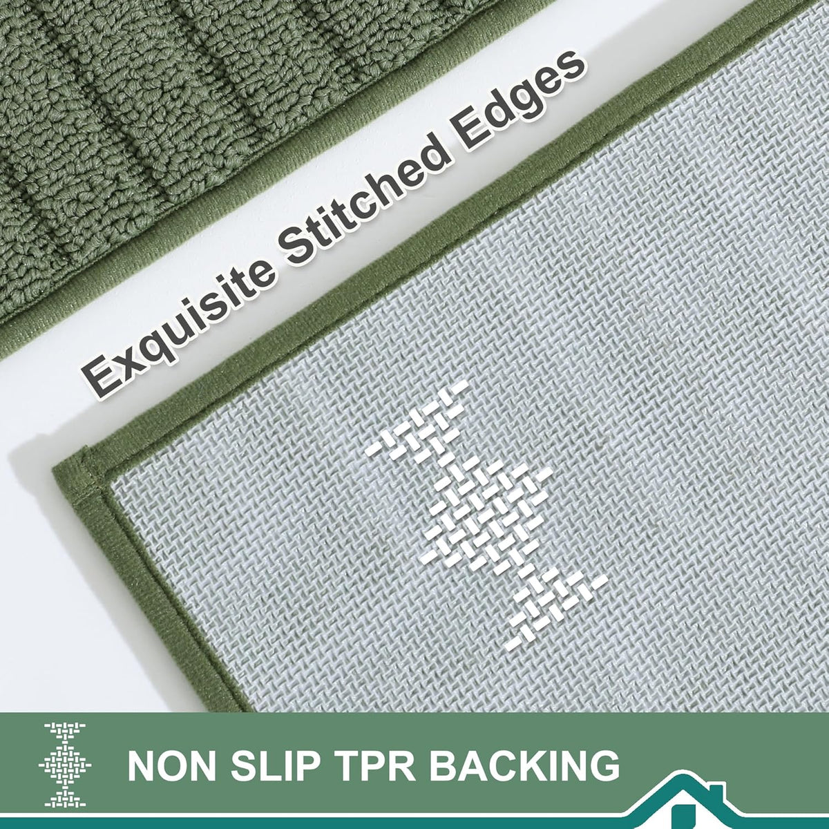 BEQHAUSE-Kitchen-Rugs-Non Slip-Kitchen-Mats- for-Floor Machine Washable Kitchen Rugs 2 Pieces Kitchen Carpet Runner with TPR Backing,Green,20x30inch/20x48inch