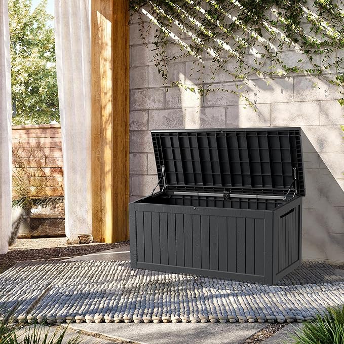 Outdoor Storage Box 230GAL Waterproof Resin Deck Box,UV-Resistant Lockable Package Delivery Bin for Garden Tools,Large Patio Outside Cushions,Pool Accessories Supplies,Chest,Furniture,Black