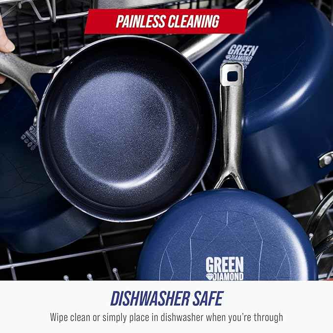 Blue Diamond 14 Piece Cookware Set, Diamond Infused PFAS & PFOA-Free Ceramic Nonstick Pots and Pans, Durable, Non Toxic, Metal Utensil Safe & Scratch Resistant, Dishwasher & Oven Safe, Blue