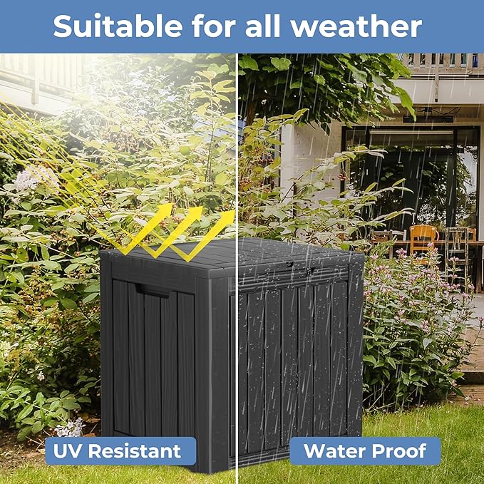Outdoor Storage Deck Box Waterproof,50 Gallon Lockable Patio Package Delivery Bin as Seat, Resin Storage Container Bench for Furniture Cushions, Pool Accessories, Garden Tools, Black