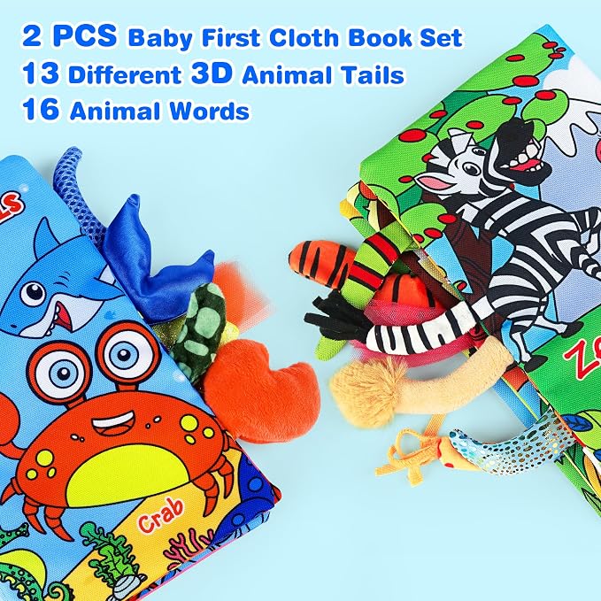 Helsort 2PCS Crinkle Cloth Books - High Contrast Sensory Toys Touch Feel Book for Tummy Time, Infant Travel Essentials Forest Ocean Themes, and Newborn Development Toys 0-18 Months