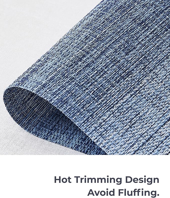 Leetaltree Gradient Blue Woven Placemats Set of 6 - Heat Resistant Non-Slip Place mats for Dining Table, Washable Durable PVC Vinyl Woven Table Mats(Gradient Blue, 6)