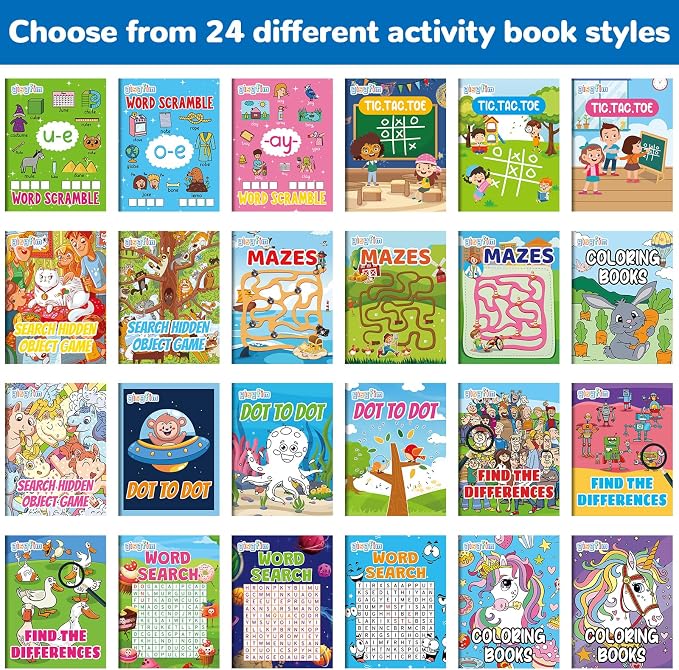 gisgfim 192 PCS Mini Activity Books Coloring Books Party Favors Bulk Challenging Game Include Mazes Dot to Dot Word Search Word Scramble for Ages 4-12 Goodie Bags Stuffers Kids Wedding Activities