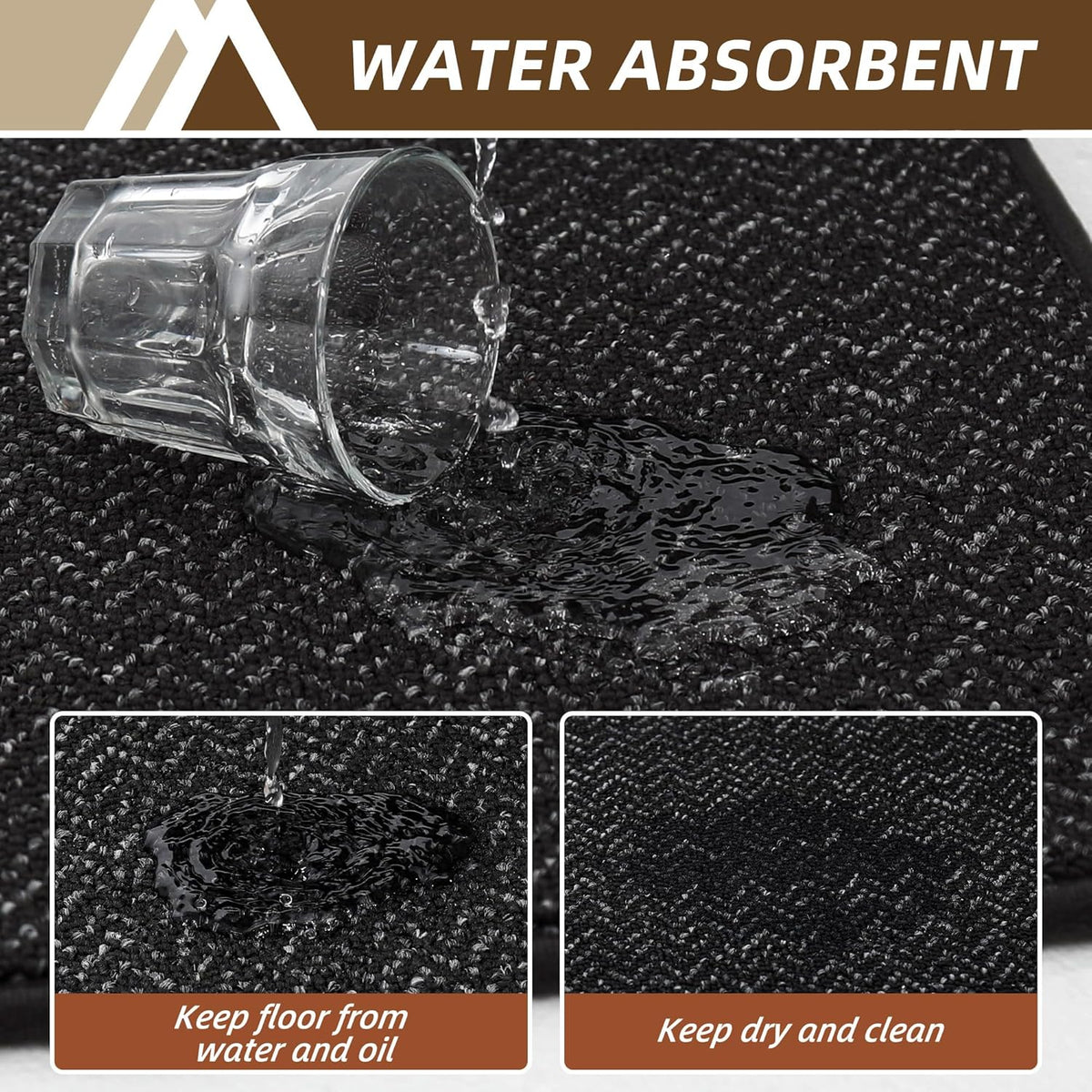 COSY HOMEER Kitchen Rugs and Mats 2PCS Non Slip Kitchen Mats for Floor Washable Stain Resistant Kitchen Runner Rug Sets Absorbent Kitchen Floor Mat 20"x32"+20"x48",Black