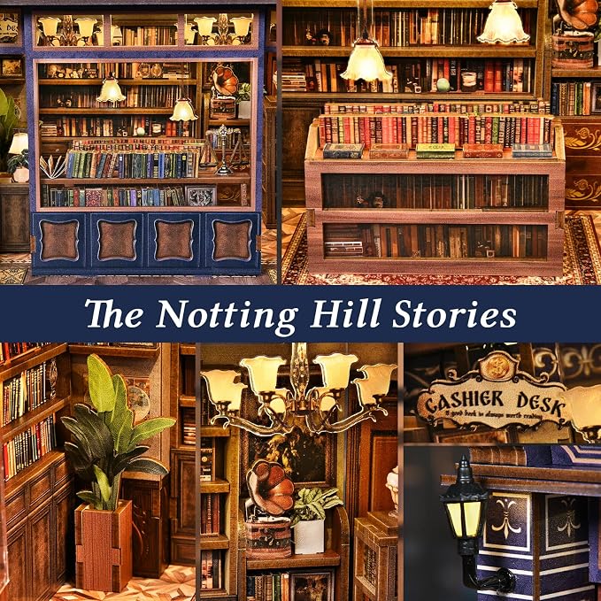 DIY Miniature House Kit, Dollhouse Fantastic Book Store for Adults to Build, Birthday/Christmas Day Gift for Family and Friends, Prefab Tiny Home with LED Lights,The Notting Hill Stories