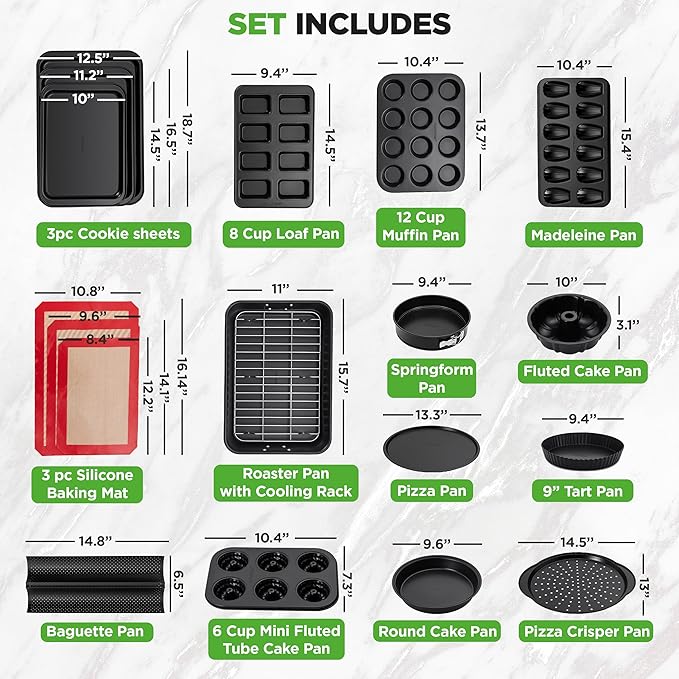 NutriChef 42-Piece Ultimate Nonstick Bakeware Set - Carbon Steel Baking Pans, Everyday Baking Tools, Oven Mitts, & More - Ideal for Baking Delicious Savory & Sweet Treats - Complete Set for Bakers