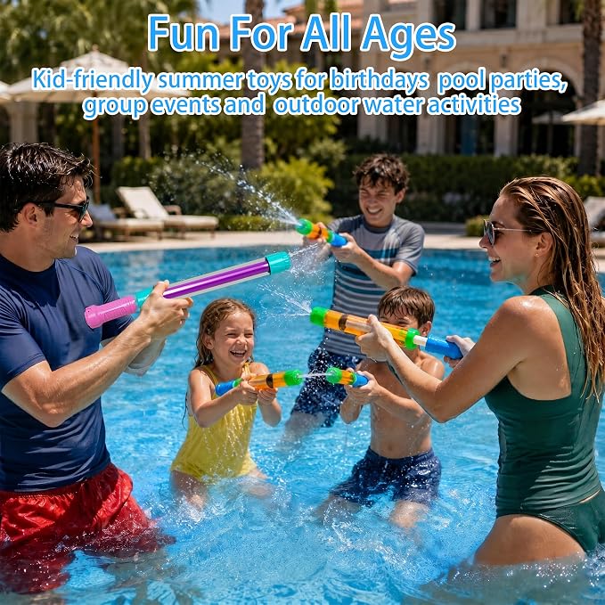 Water Gun Blasters for Kids & Adults: 12 Pack Bulk Water Squirter for Outdoor Swimming Pool Party, Backyard, Summer Beach, 12.6 Inch Water Shooter Toy Gift for Water Slide, Water Fighting Game