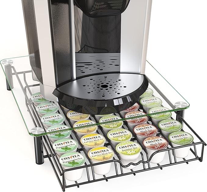 Deco Brothers Crystal Tempered Glass K-Cup Holder Drawer for 30 Coffee Pods Storage, Black
