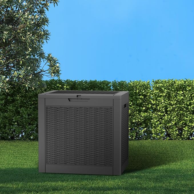 Resin Deck Box - 31 Gallon Lockable Outdoor Storage, Water-Resistant Indoor/Outdoor Bin for Package Delivery, Patio Cushions, Gardening Tools