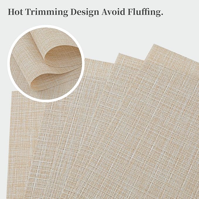 Leetaltree Beige Placemats Set of 4 - Heat Resistant Non-Slip Place mats for Dining Table, Washable Durable PVC Vinyl Woven Table Mats（Beige, 4）