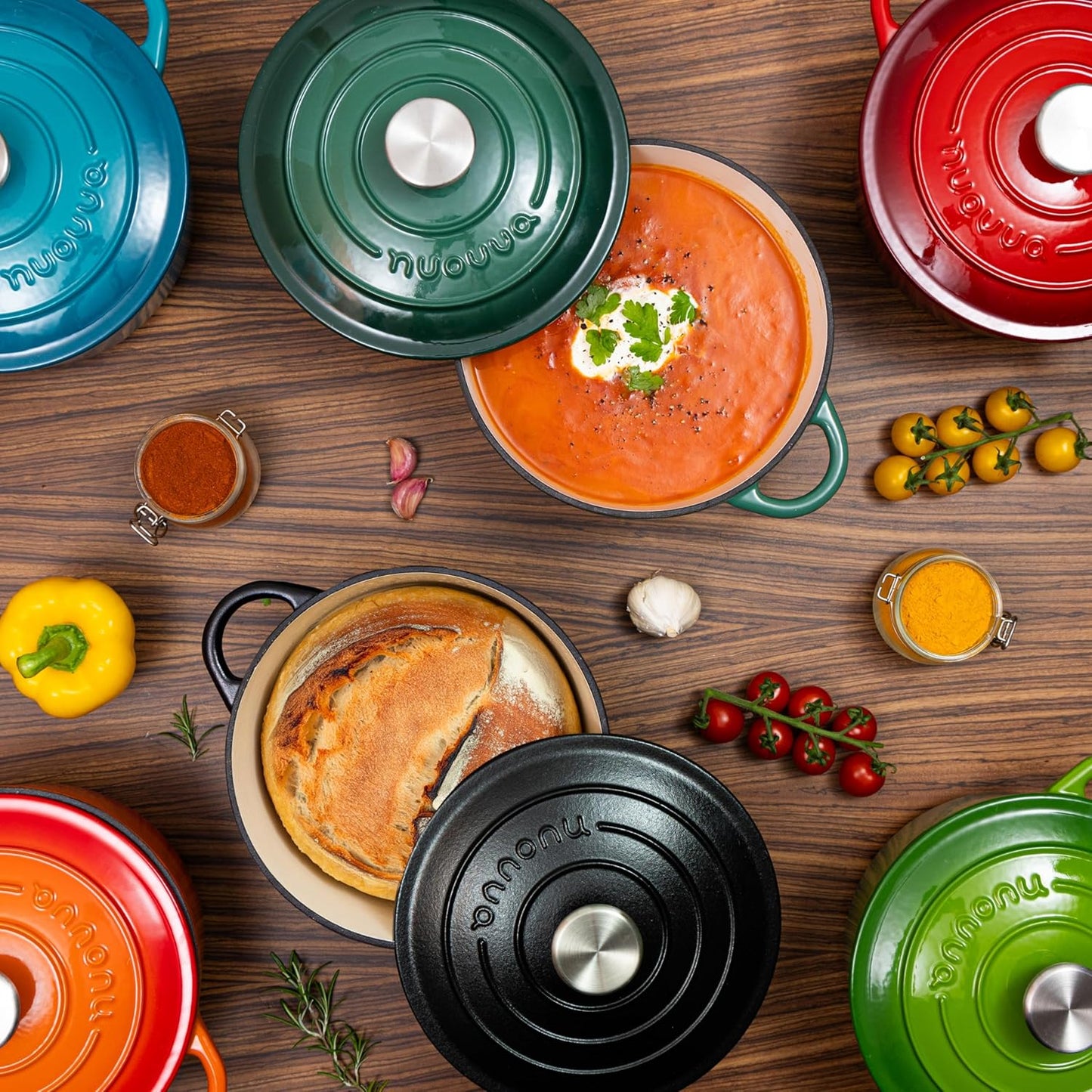 Cast Iron Dutch Oven with Lid – Non-Stick Ovenproof Enamelled Casserole Pot – Sturdy Dutch Oven Cookware – Grey, 7.3-Quart, 30cm – by Nuovva