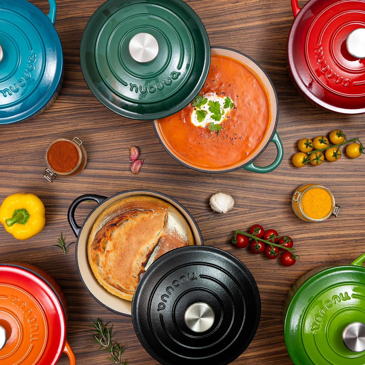 Cast Iron Dutch Oven with Lid – Non-Stick Ovenproof Enamelled Casserole Pot – Sturdy Dutch Oven Cookware – Red, 3.1-Quart, 22cm – by Nuovva