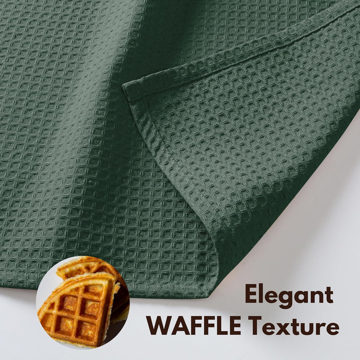 Native Fab Cotton Kitchen Towel with Hanging Loop 16x26 inches, 4-Pack, Waffle Weave Kitchen Towels for Cleaning Drying, Washcloths Soft & Absorbent Cloth Rags, Bar Towel, Dish Cloth, Olive Green