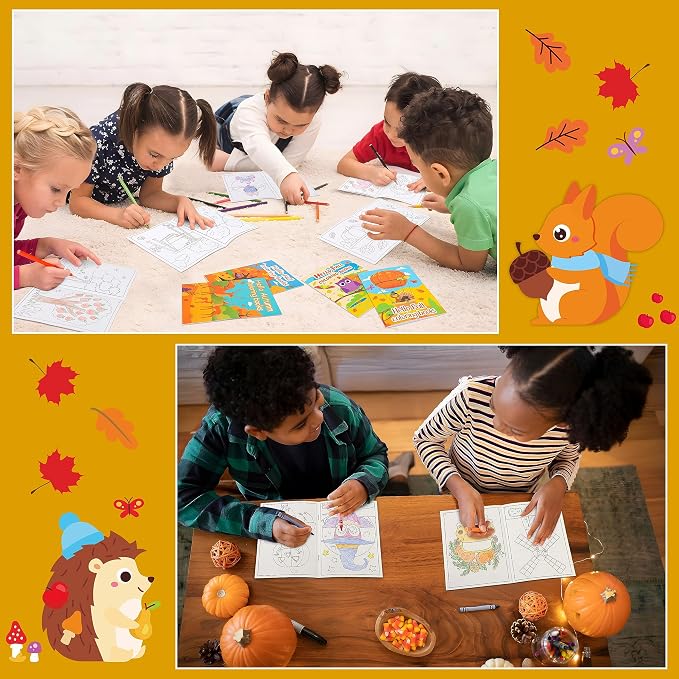 90shine 72PCS Fall Coloring Books for Kids, Thanksgiving Party Favors in Bulk Goodie Bag Stuffers Ages 3-5 4-8