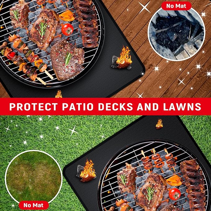 75 x 48 inch Under Grill Mats for Outdoor Grill, Double-Sided Fireproof, Oil and Waterproof Protective Mat for Grass and Deck, Outerdoor BBQ Fire Pit Fireplace Mat