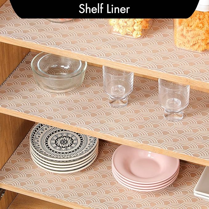 Cooyes Shelf Liners for Kitchen Cabinets – Non Adhesive Drawer and Cabinet Liner, Waterproof and Oil-Proof Kitchen Cupboard Shelf Paper EVA Material Fridge Liner for Refrigerator – Modern Pattern