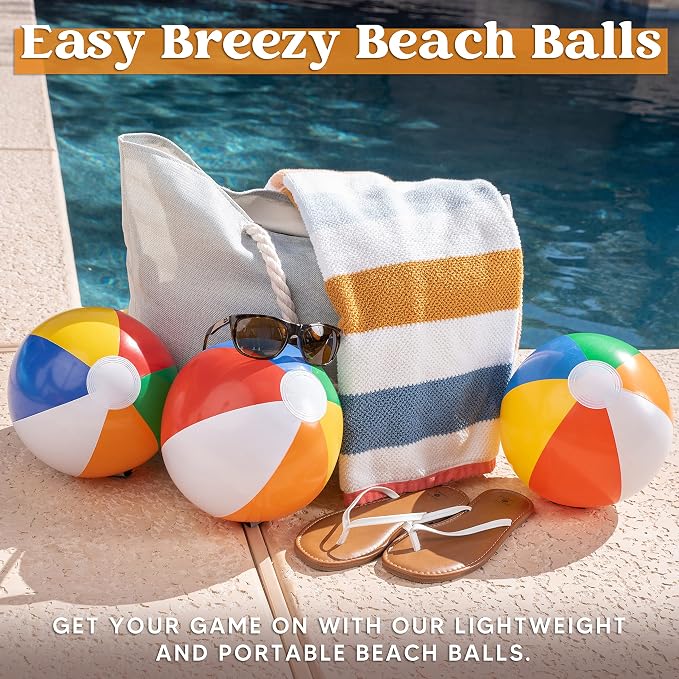JOYIN 12 Packs 16" Inflatable Beach Balls, Large Rainbow Beach Balls Bulk for Pool Parties, Kids and Adults Summer Pool Party Toys, Beach Toys, Party Favors(16'')