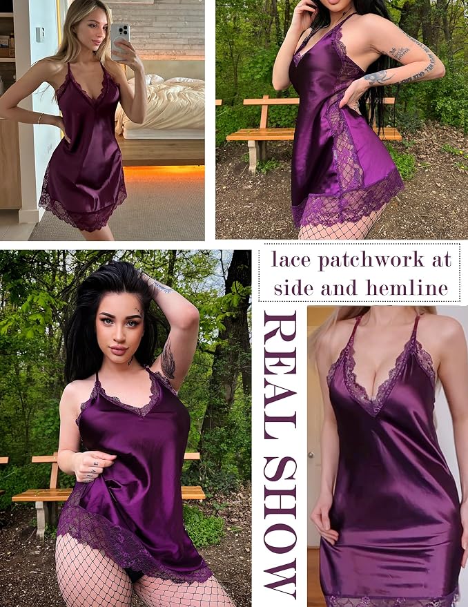 Avidlove Women Lingerie Satin Lace Chemise Nightgown Sexy Full Slips Sleepwear S-4XL