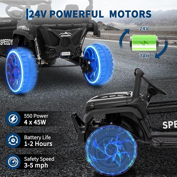 Garvee 24V Kids Electric Ride On Car with 4 x 45W Powerful Motors, Parent Remote Control & Manual Driving, Safety Speed 3-5 MPH, MP3 Player, Smooth Start, for Ages 3-8, Black