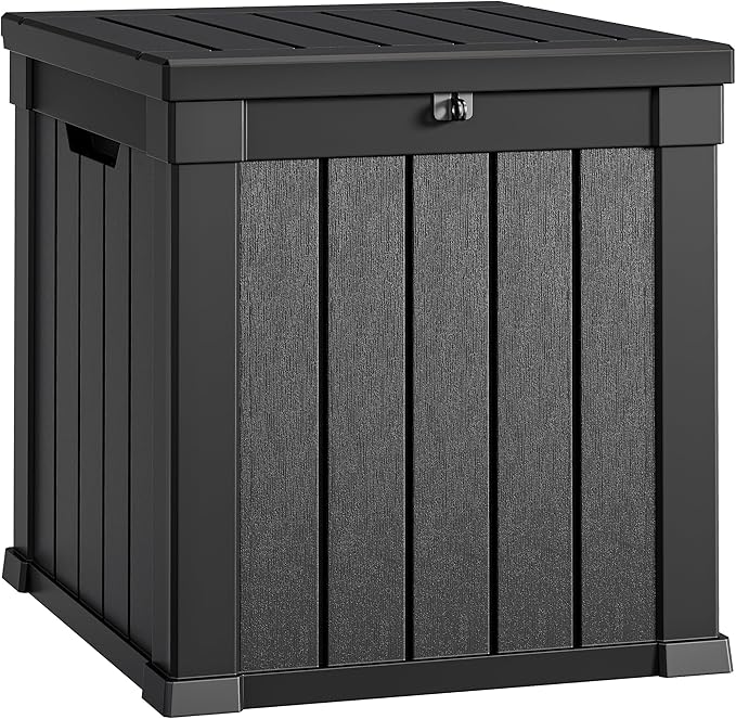 YITAHOME Deck Box, 51 Gallon Weatherproof Outdoor Storage Container for Patio Cushions, Pool Supplies, Garden Tools, Lockable Lid and Side Handles, Black