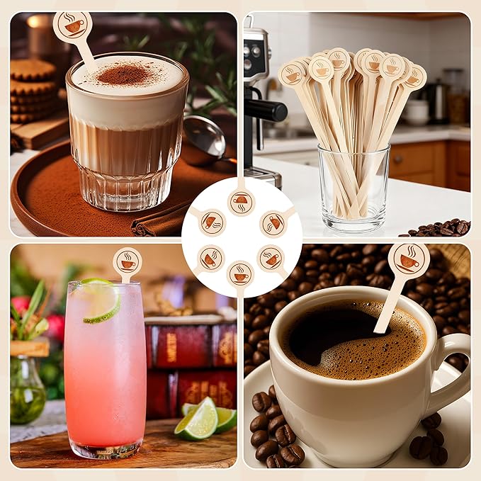 Wooden Coffee Stirrers 100-Pack Coffee Stir Sticks 5.9 Inch Natural Birch Stir Sticks with Round Ends, Disposable Stirring Sticks for Coffee, Cocktails, Milk & Hot Drinks