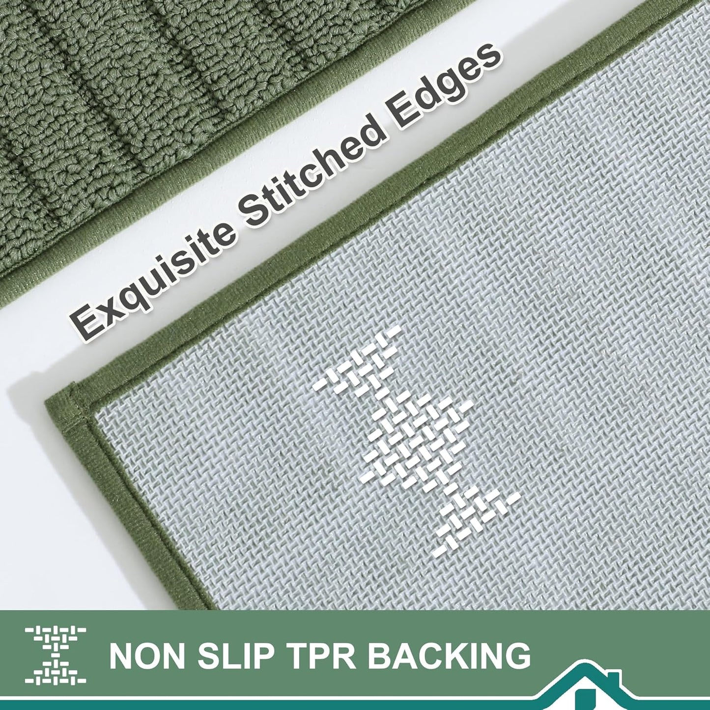 BEQHAUSE-Kitchen-Rugs-Non Slip-Kitchen-Mats-for-Floor Machine Washable Kitchen Rugs Absorbent Kitchen Carpet with TPR Non Skid Backing,Green, 24”x71”