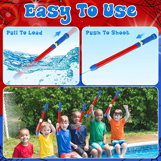 Halloscume 6 Pcs Spider Party Favors for Kids Water Guns Bulk 15.75" Red Spider Web Water Squirters Blaster Shooters for Summer Swimming Pool Beach Cartoon Birthday Gifts Supplies