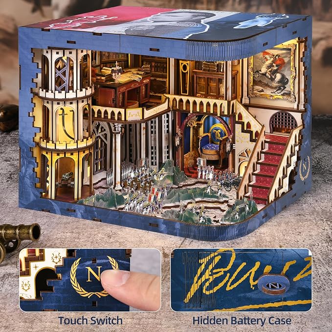 CCCDF Book Nook Kit, DIY Miniature Dollhouse Booknook Kit for Adults and Teens, 3D Wooden Puzzle Booknook Tiny House Bookshelf Decor, Gifts for Family Friens (Napoleon)