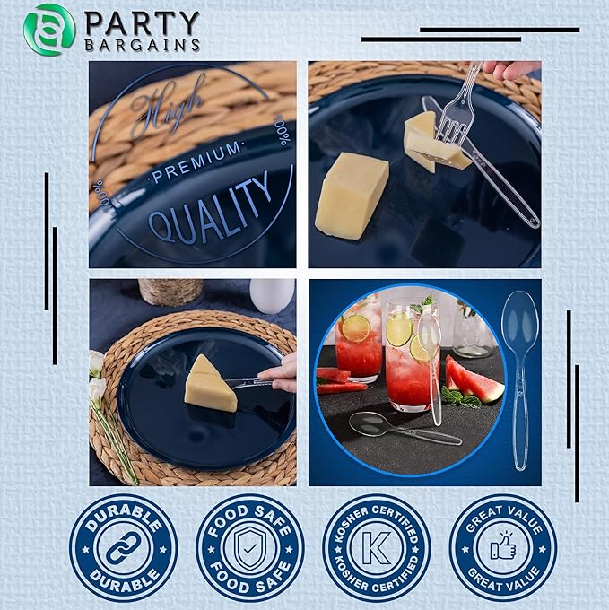 Party Bargains Disposable Cutlery set, SAPPHIRE Design, Clear Color, 1,440 Pieces: 720 Forks,480 Spoons, 240 Knives