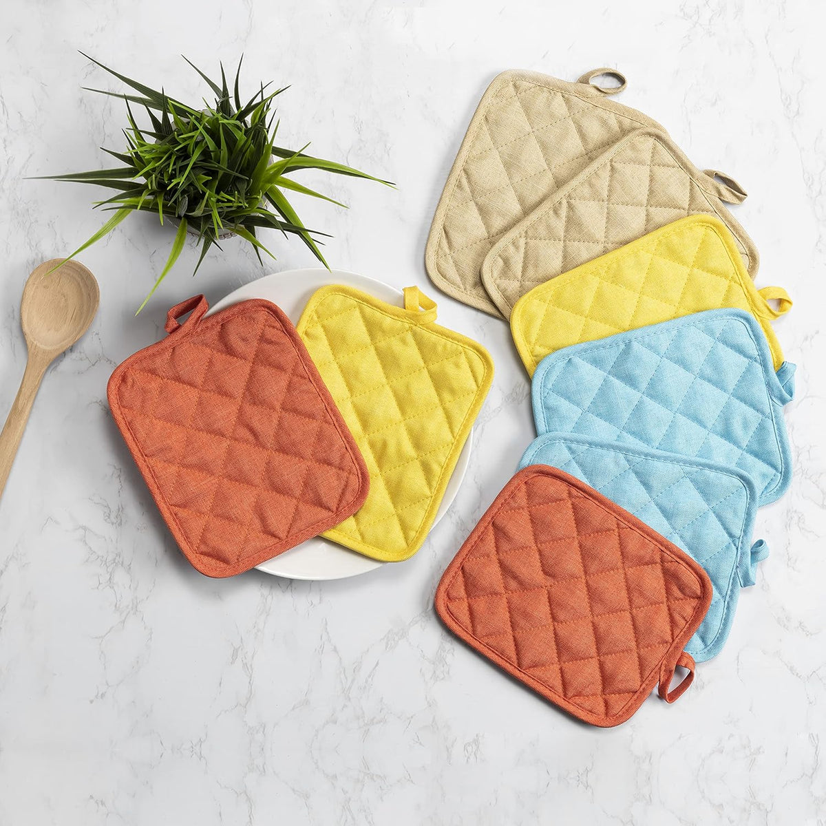American Linen Pot Holders, Hot Pads, Table Pads for Kitchen and Dining Table, Non Slip Heat Resistant Hot Pot Holder (Coral, 8 Pack)