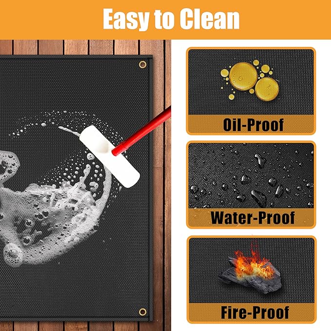 TOHONFOO 70 x 48 in Under Grill Mat for Outdoor Grill - Fireproof BBQ Mats for Grilling to Protect The Deck, Patio, Pavers - Easy to Clean Indoor Fireplace Mat - 1mm