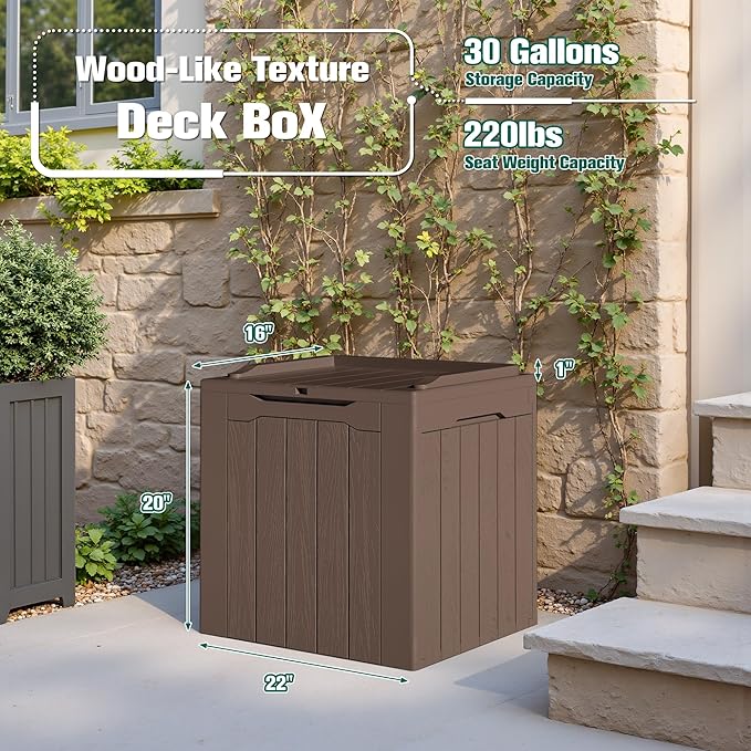 Devoko 30 Gallon Resin Deck Box 2 Pack Outdoor Indoor Waterproof Storage Box for Patio Furniture Pool Accessories Storage for Cushion Garden Tools (Brown, 2 Pack)