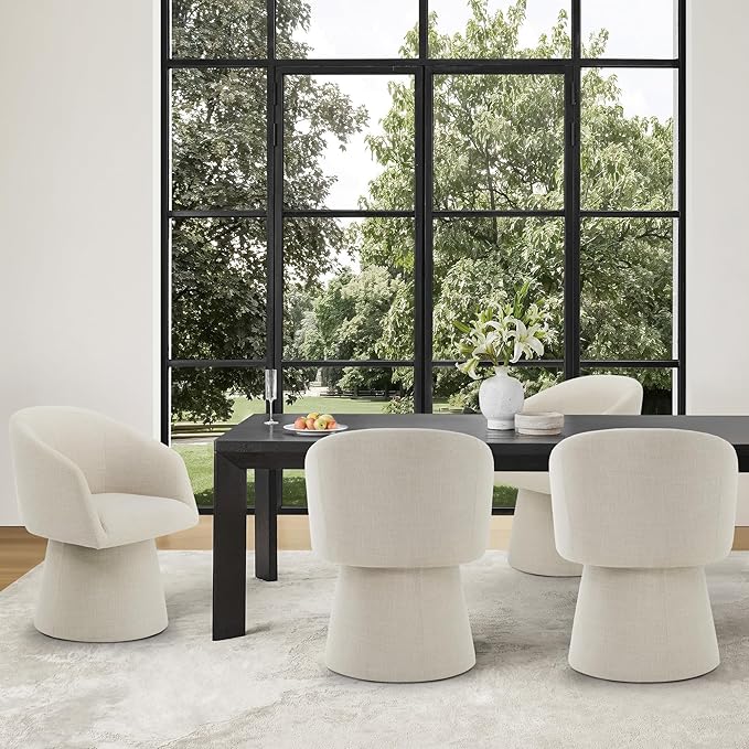 Swivel Dining Chairs Set of 4, Upholstered Mid Century Modern Deskchair with Barrel Back, Linen Fabric Kitchen Chairs for Dining Room, Bedroom, Dressing Room, Linen