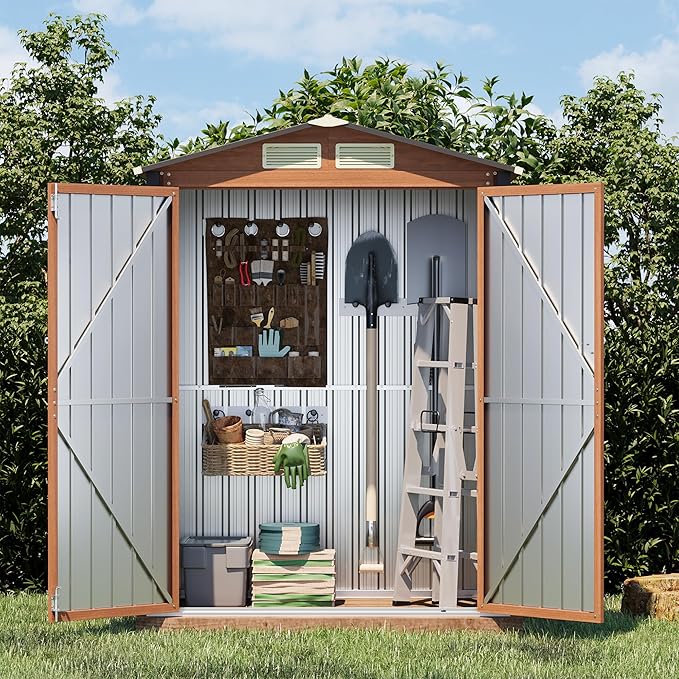 5x3FT Outdoor Storage Shed, Metal Garden Shed with Updated Frame Structure & Double Lockable Doors, Large Tool Shed for Backyard, Patio,Lawn,Utility & Bike Storage