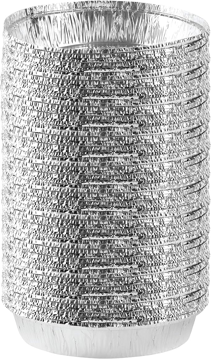 PLASTICPRO 9'' Inch Round Tin Foil Pans Disposable Aluminum, Freezer & Oven Safe - For Baking, Cooking, Storage, Roasting, & Reheating, Pack of 50