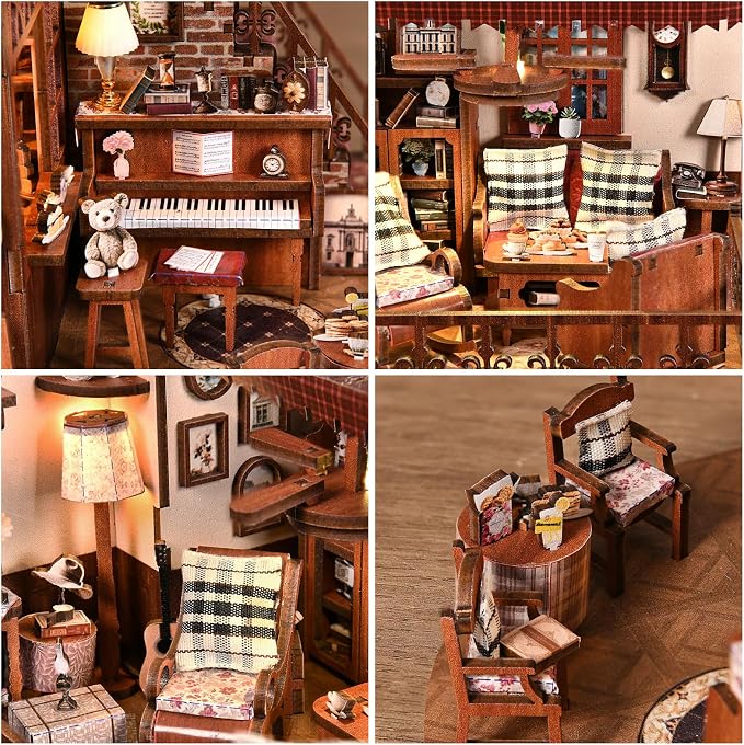 TOYQI Mini House Kit, DIY Miniature Dollhouse Book Nook Kits for Adult | 3D Wooden Puzzle Booknook with LED Light, Diorama Building Home Decor Gifts for Family Lovers