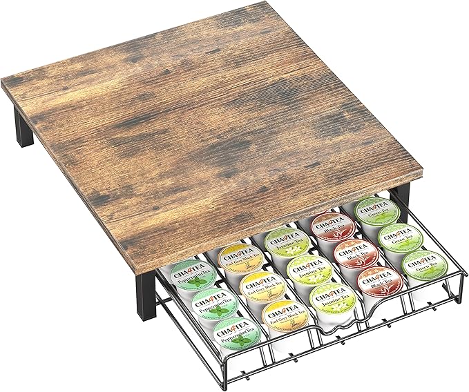 DecoBrothers K-Cup Holder Drawer for 30 Coffee Pods Storage, Rustic Brown