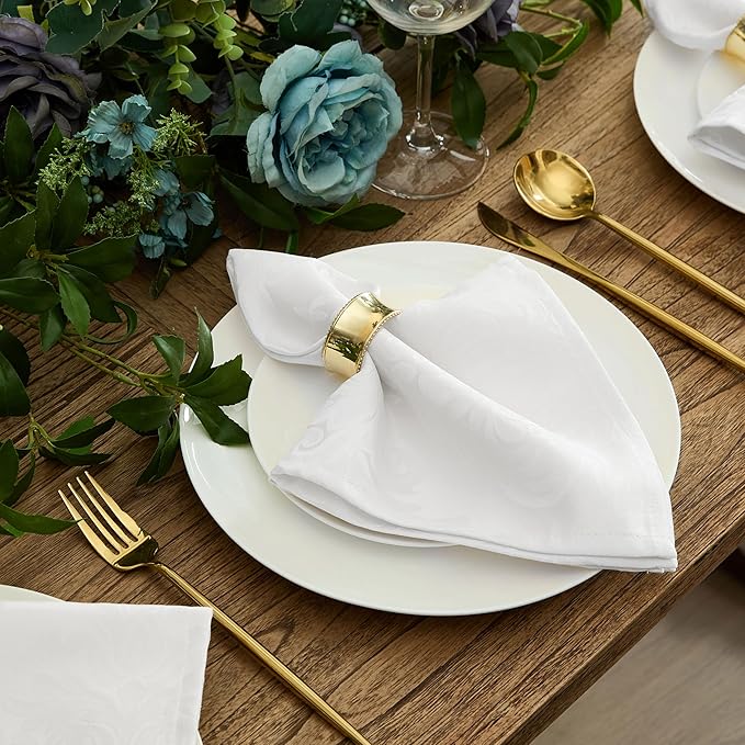 Newbridge Barcelona Luxury Damask Fabric Tablecloth, 70” x 70”, Square, White, 100% Polyester, No Iron, Soil Resistant Dining Room, Party and Banquet Table Cover