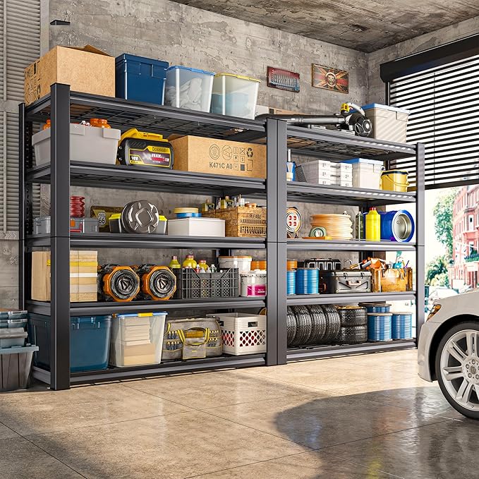 REIBII 3010LBS Storage Shelves 72" H Garage Shelving Heavy Duty Metal Shelving 5 Tier Adjustable Metal Shelves for Storage for Kitchen Pantry Warehouse Basement 72" H x 35.5" W x 16" D, Black
