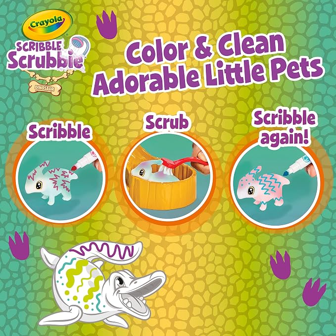Crayola Scribble Scrubbie Pets Dinosaur Waterslide, Dinosaur Toys for Kids, Pet Grooming Toy, Gifts for Boys & Girls, Ages 3+